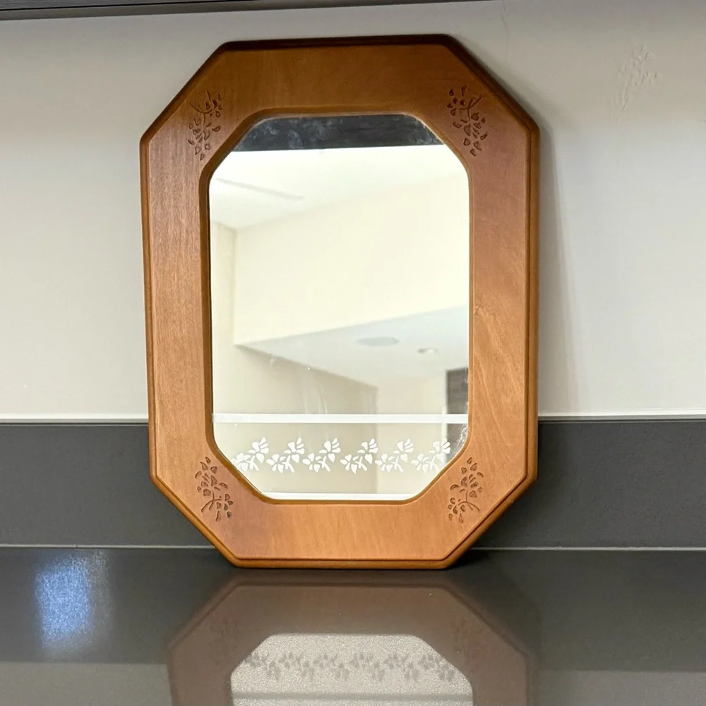 Vintage 1989 House Of Lloyd Wood‎ Mirror Frosted Flowers 16”